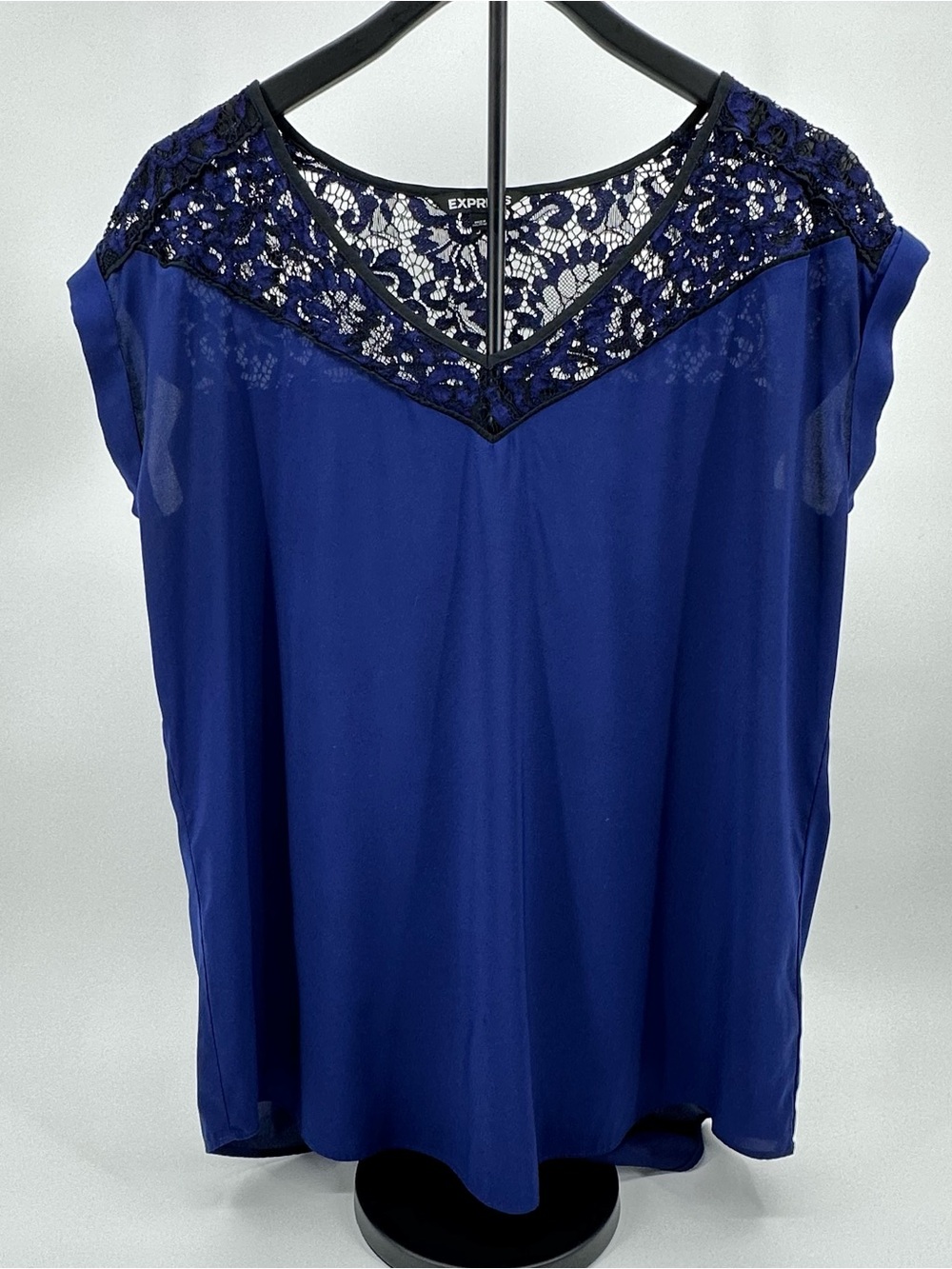 Express Navy Blue Lace Yoke Cap Sleeve Blouse